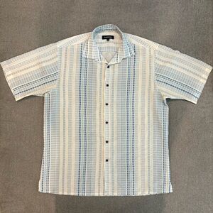 Bassiri Limited‎ Collection Mens Short Sleeve Button Up White/Blue design Sz XL